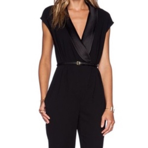 Halston Heritage Satin Trimmed Black Tuxedo Jumpsuit size 4 $495 - Picture 4 of 15